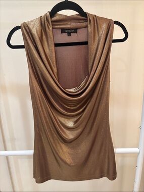 Karen Kane Shimmery Gold Draped Cowl Tank